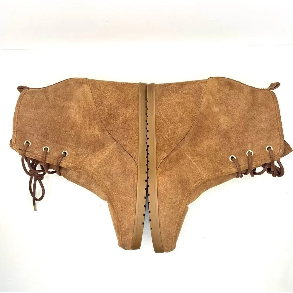 Michael Kors Tamara Lace Up Suede Wedge Booties Brown‎ Womens 9 PV18G
